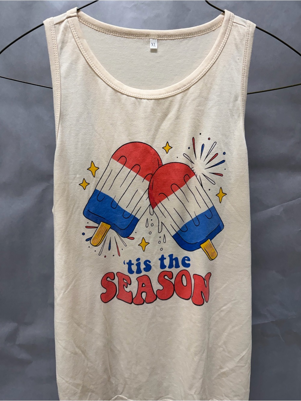 Cream Graphic Tank Top with Red & Blue Popsicle Print